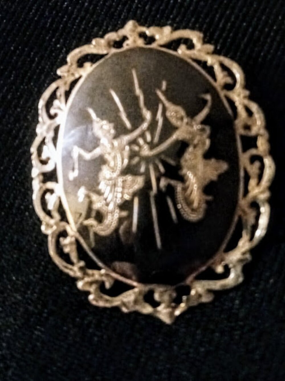 Vintage Siam Niello Sterling Brooch God & Goddess Lapel Pin silver sterling